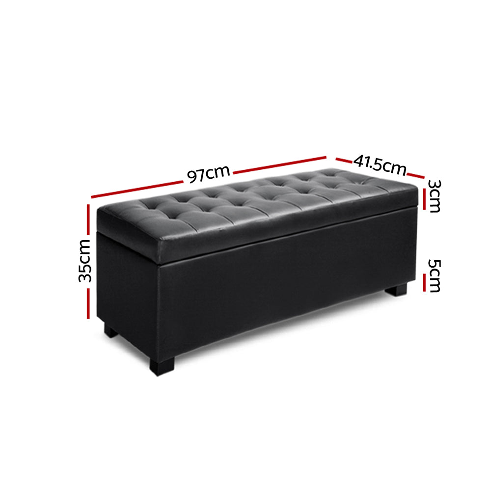 Artiss Storage Ottoman Blanket Box 97cm Leather Black