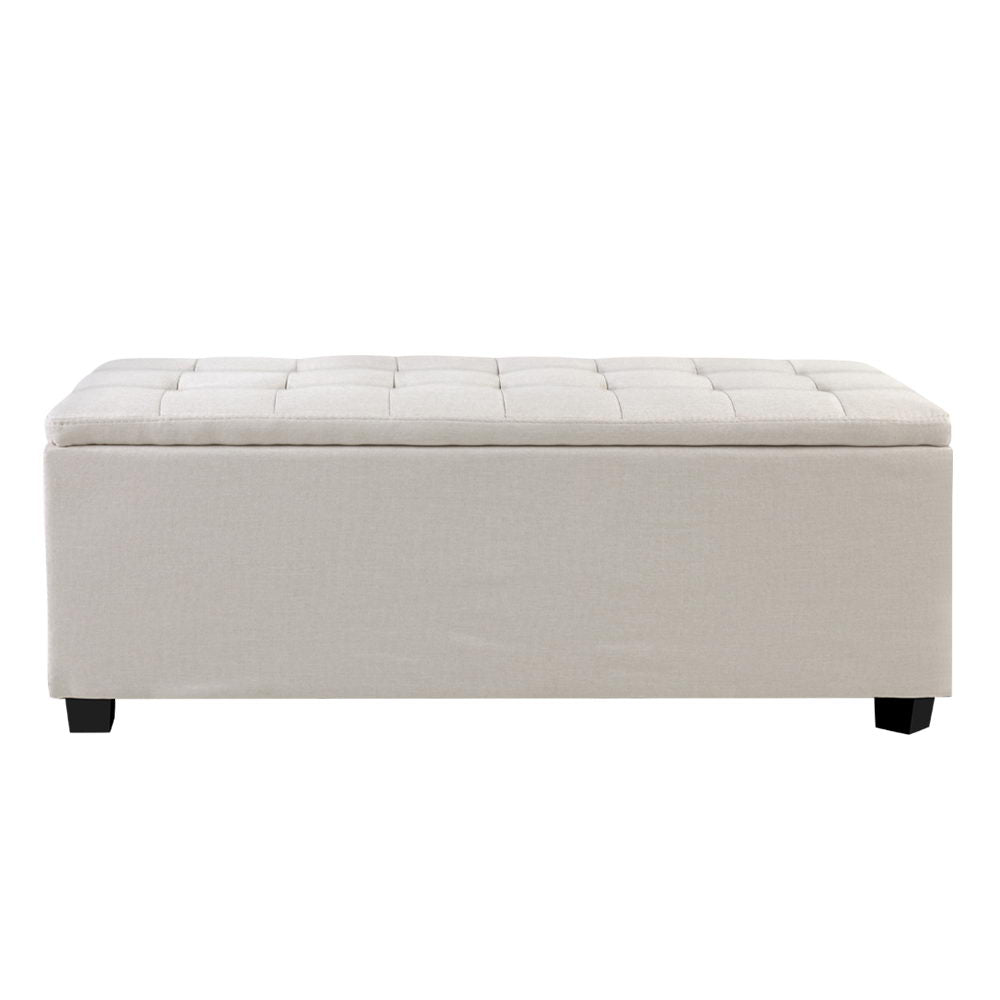 Artiss Storage Ottoman Blanket Box 97cm Linen Beige