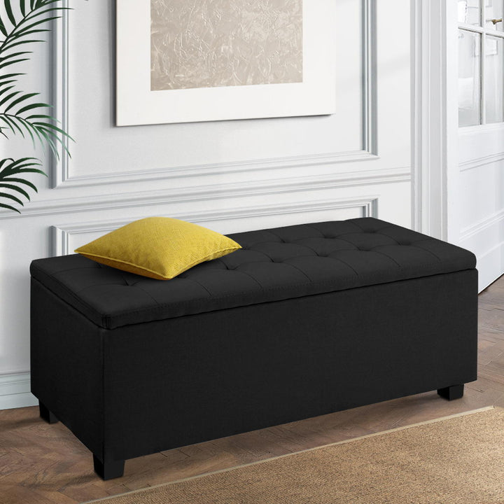 Artiss Storage Ottoman Blanket Box 97cm Linen Black