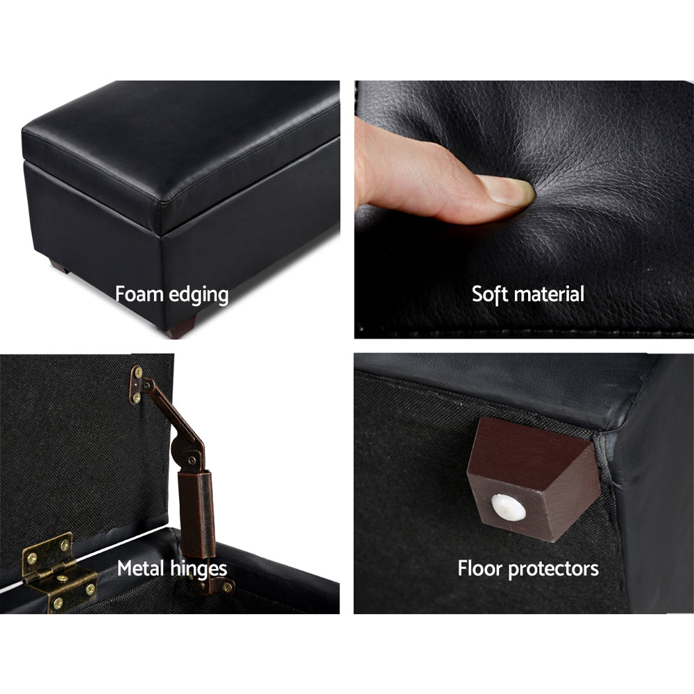 Artiss Storage Ottoman Blanket Box 80cm Leather Black