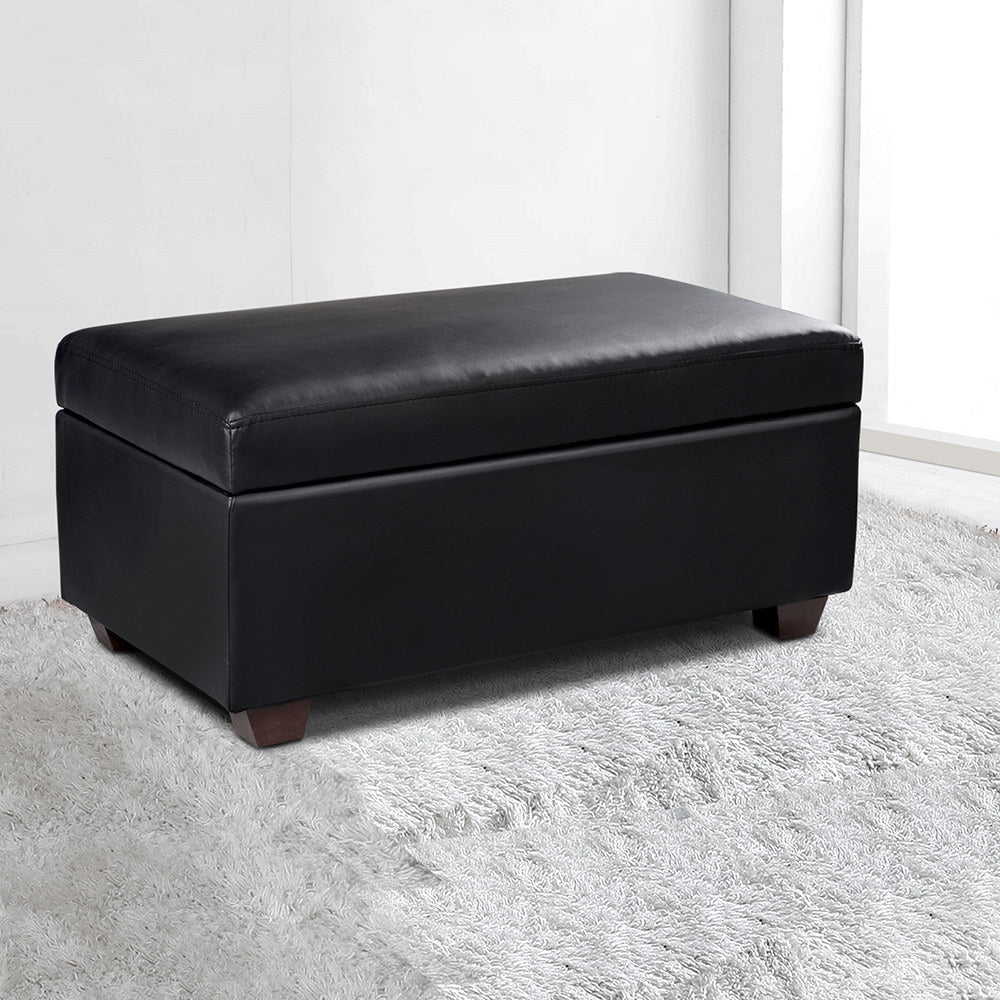 Artiss Storage Ottoman Blanket Box 80cm Leather Black