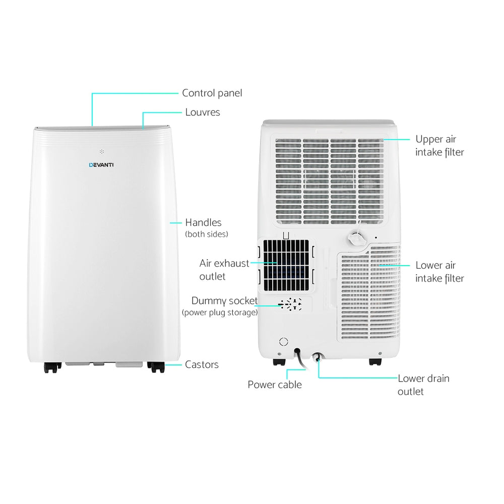 Devanti 12000BTU Portable Air Conditioner Cooling Mobile Fan Cooler Remote 3300W