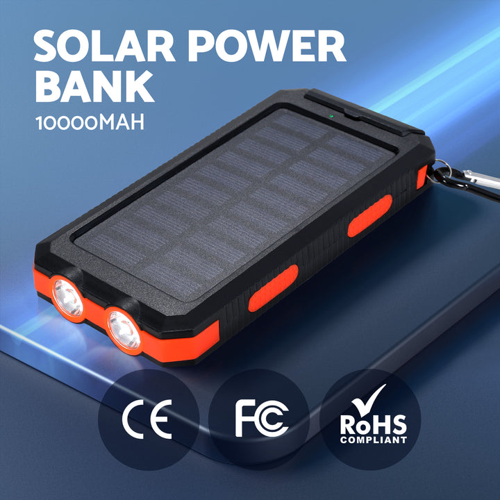 10000mAh Portable Solar Power Bank External Battery Dual USB Phone Charger Light