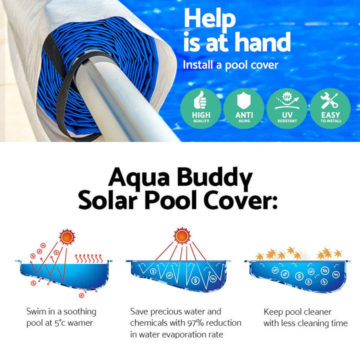 Aquabuddy Pool Cover 500 Micron 10.5x4.2m Swimming Pool Solar Blanket 5.5m Blue Roller