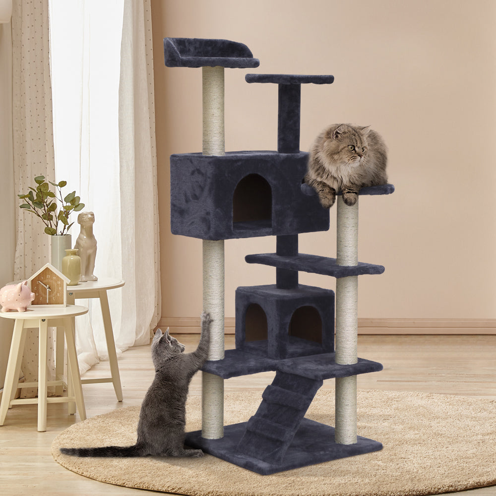 i.Pet Cat Tree 134cm Tower Scratching Post Scratcher Wood Condo House Bed Grey