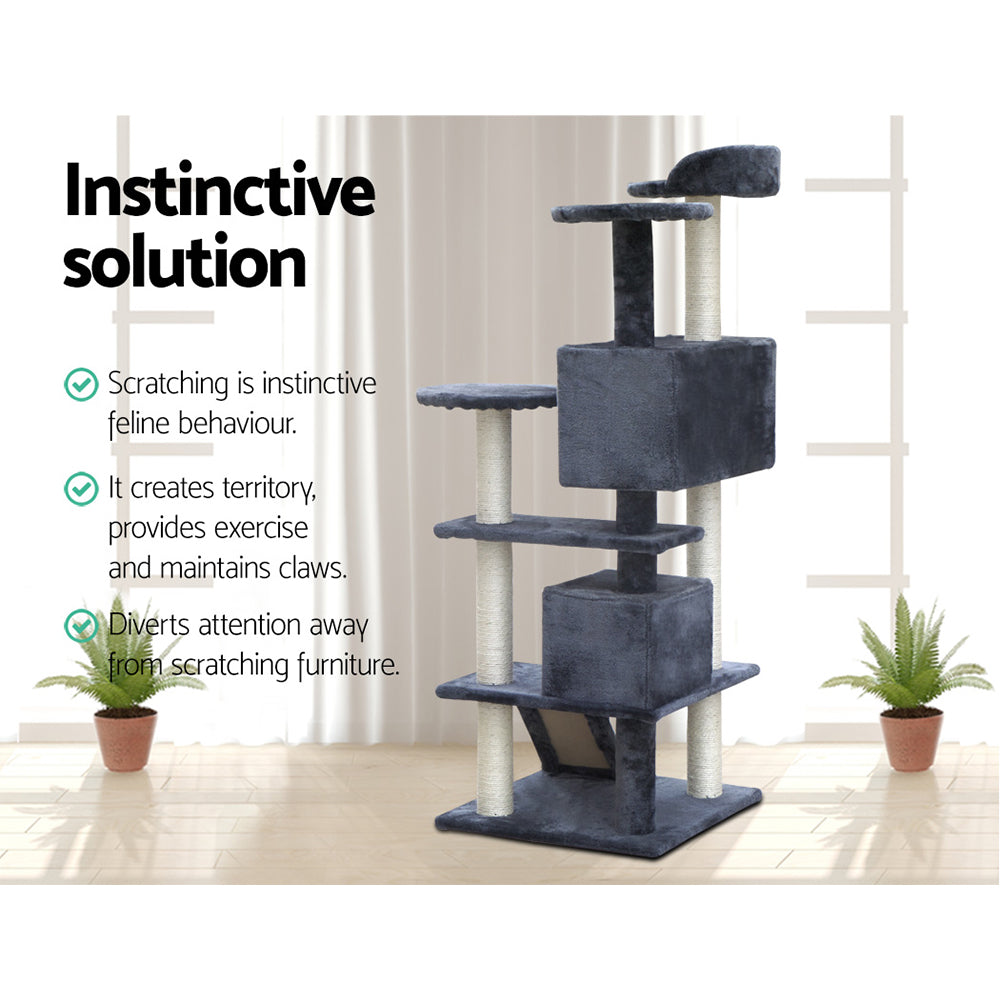 i.Pet Cat Tree 134cm Tower Scratching Post Scratcher Wood Condo House Bed Grey