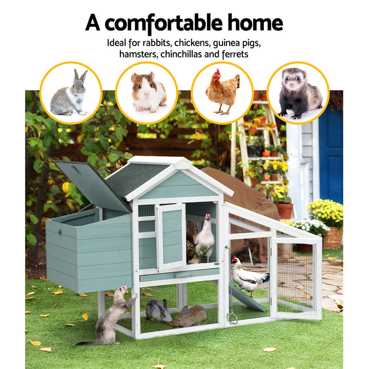 i.Pet Chicken Coop Rabbit Hutch 150cm x 60cm x 93cm Large House Run Cage Wooden Outdoor Bunny