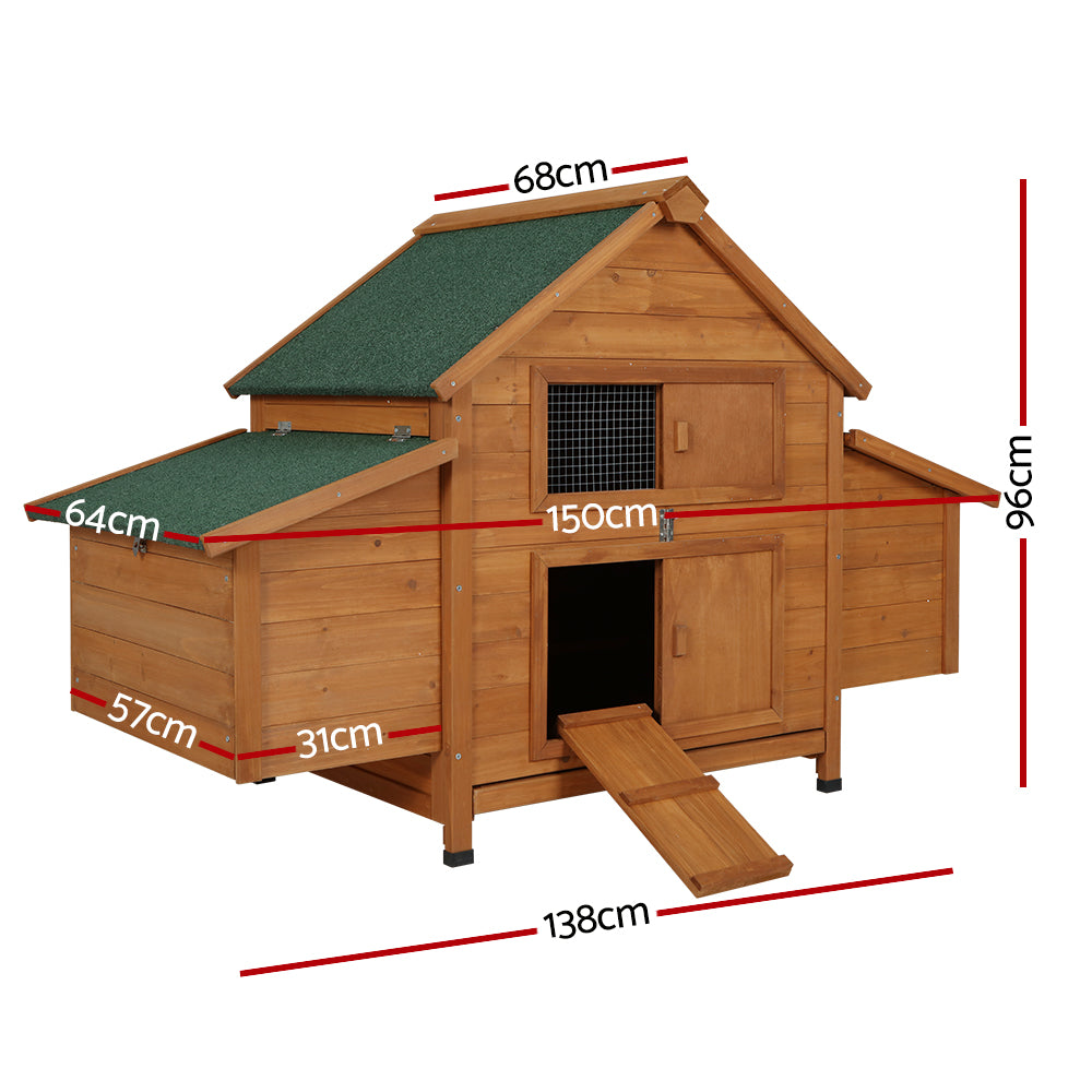 i.Pet Chicken Coop Rabbit Hutch 150cm x 68cm x 96cm Large House Run Cage Wooden Outdoor Pet Enclosure