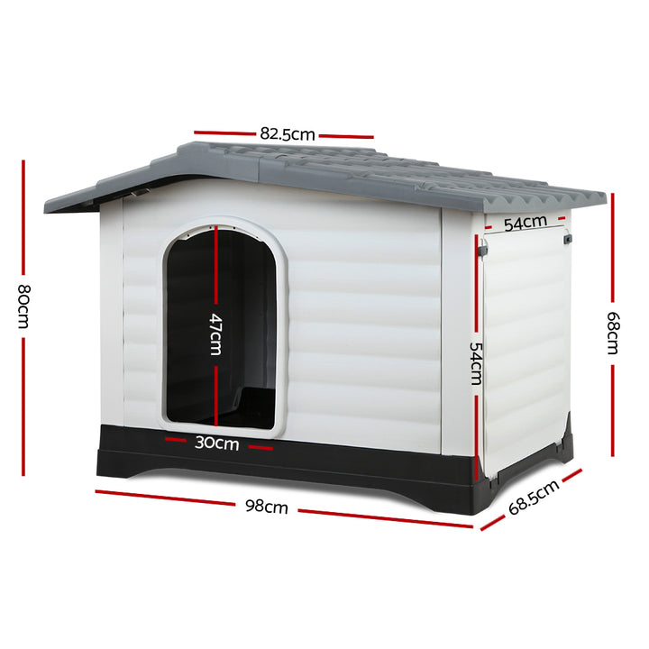 i.Pet Dog Kennel House Extra Large Outdoor Plastic Puppy Pet Cabin Shelter XL Grey