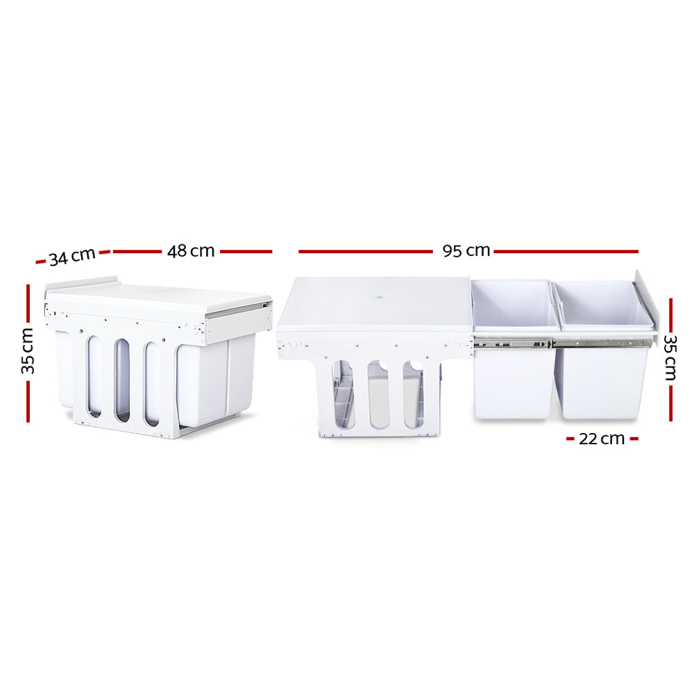 Cefito Pull Out Bin Kitchen Double Basket 2X15L White