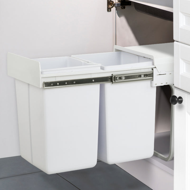 Cefito Pull Out Bin Kitchen Double Basket 2X20L White