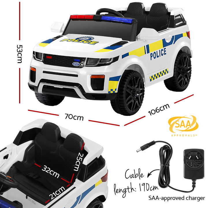 Rigo Kids Electric Ride On Patrol Police Car Horn Music Remote White