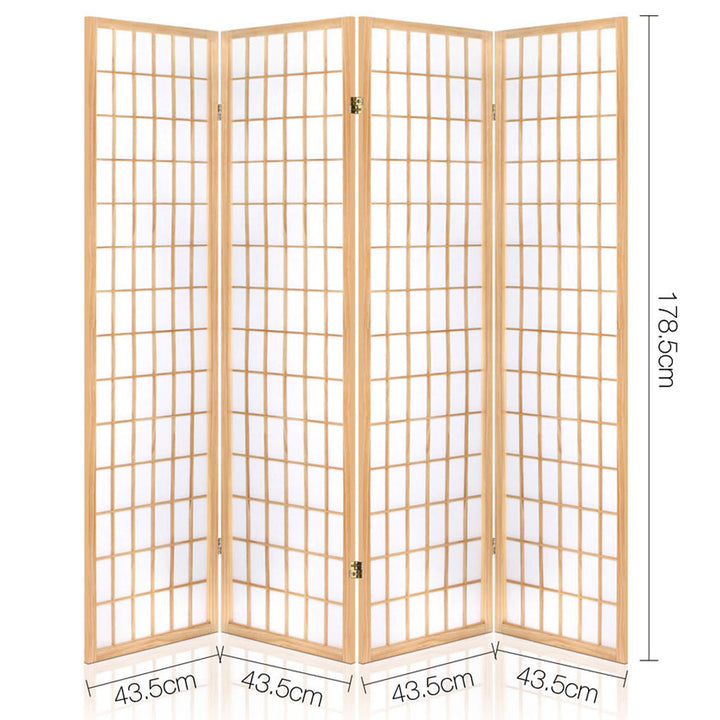 Artiss 4 Panel Room Divider Screen 174x179cm Natural