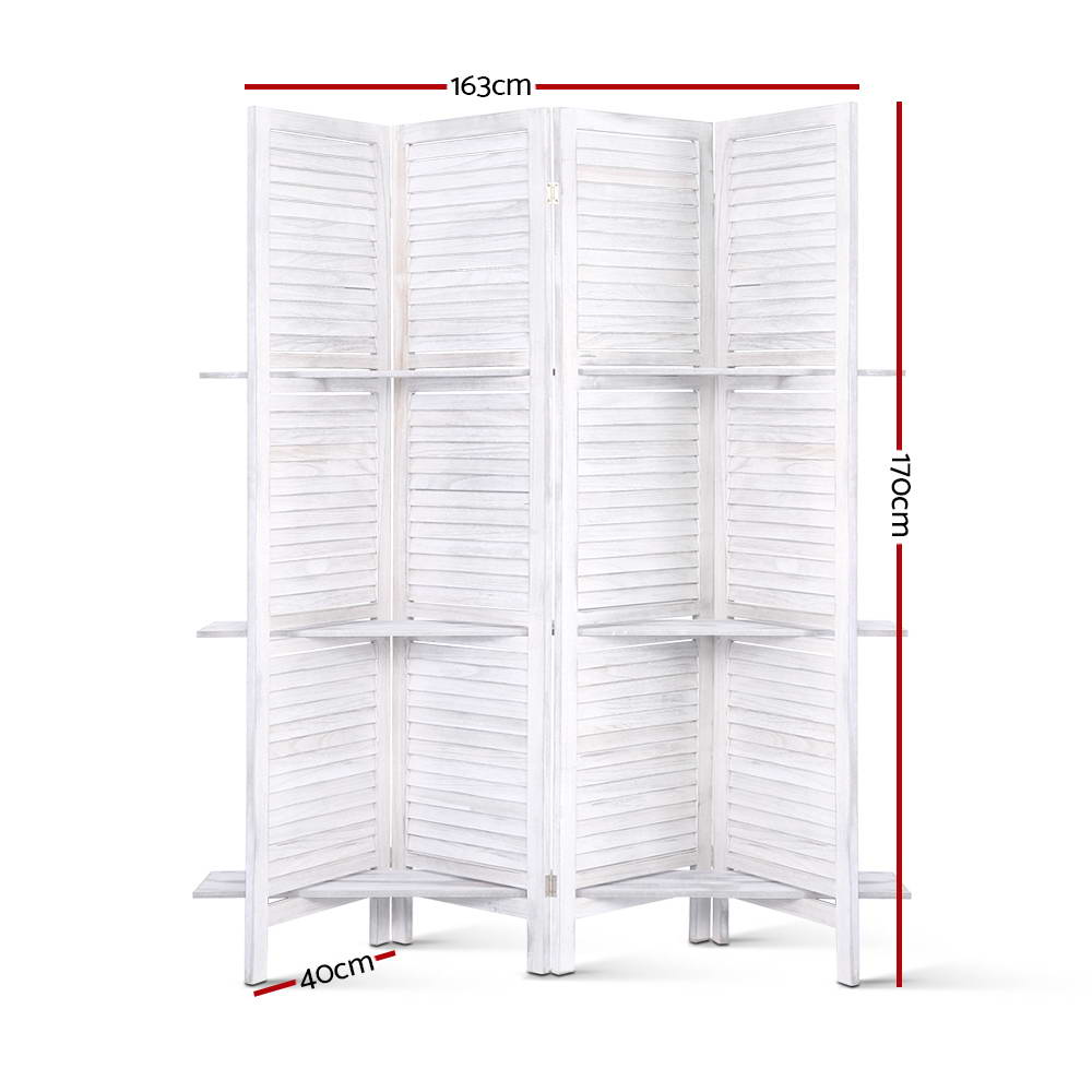 Artiss 4 Panel Room Divider Screen 163x170cm Shelf White