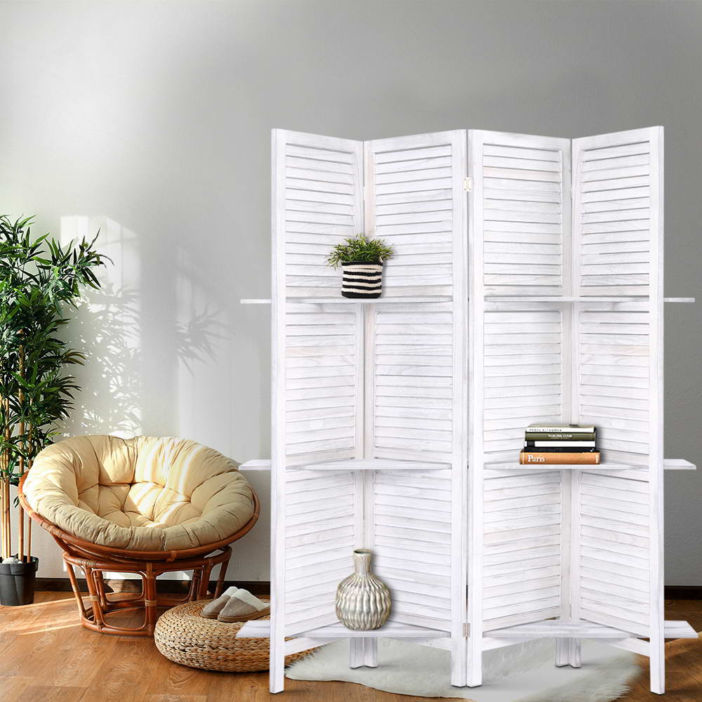 Artiss 4 Panel Room Divider Screen 163x170cm Shelf White