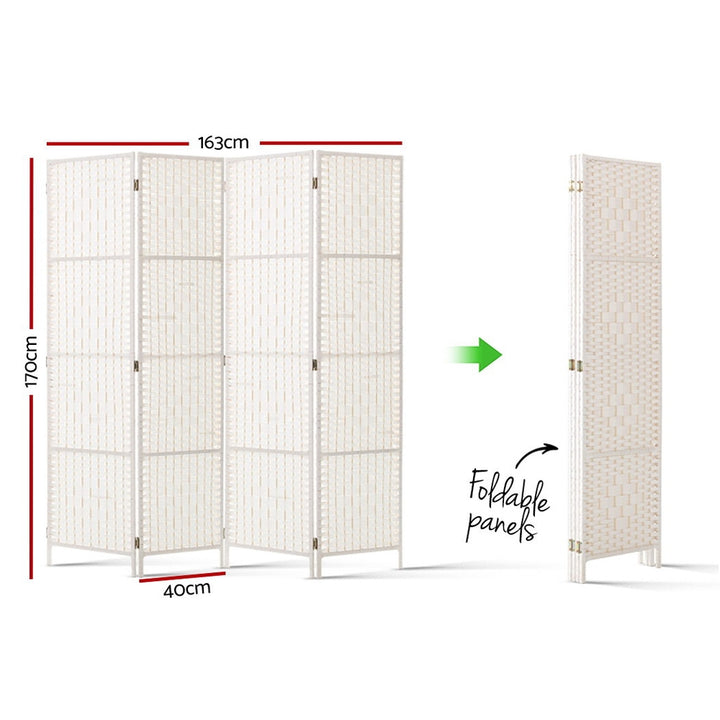 Artiss 4 Panel Room Divider Screen 163x170cm Woven White