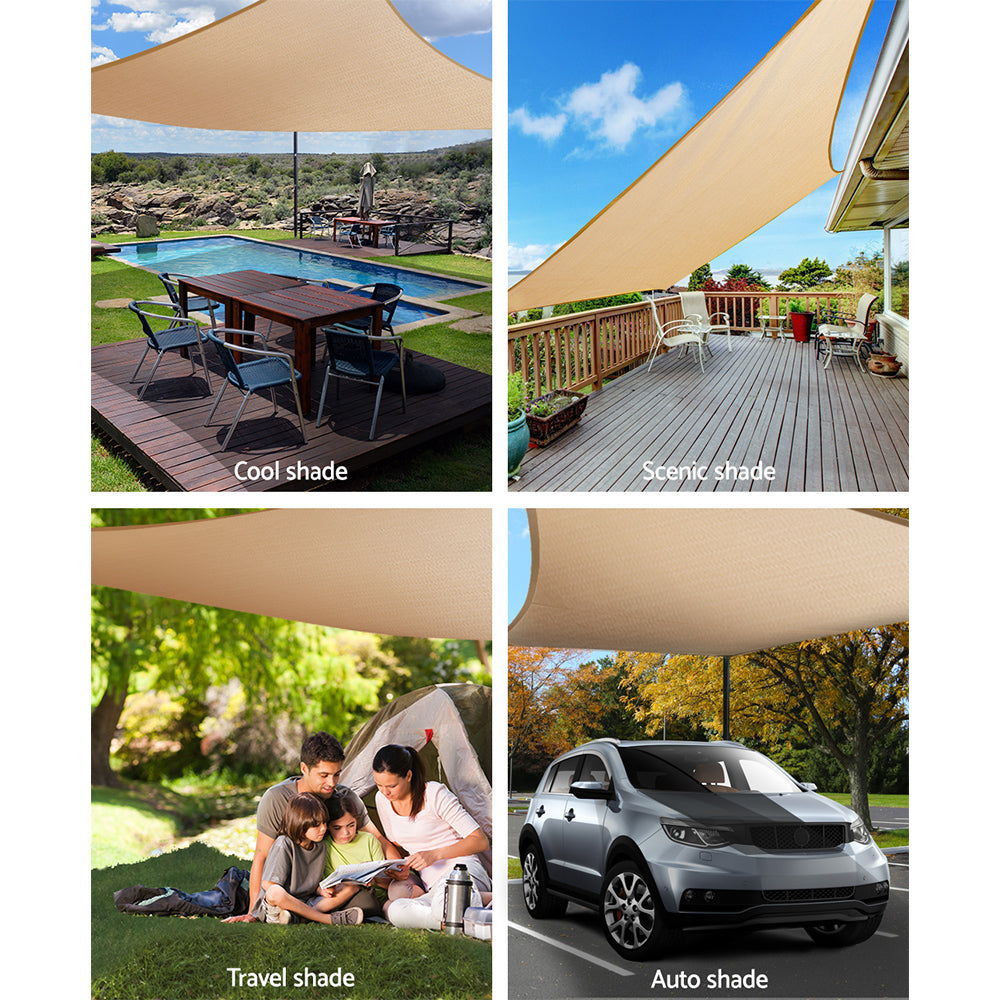 Instahut Shade Sail 5x7m Rectangle 280GSM 98% Sand Shade Cloth