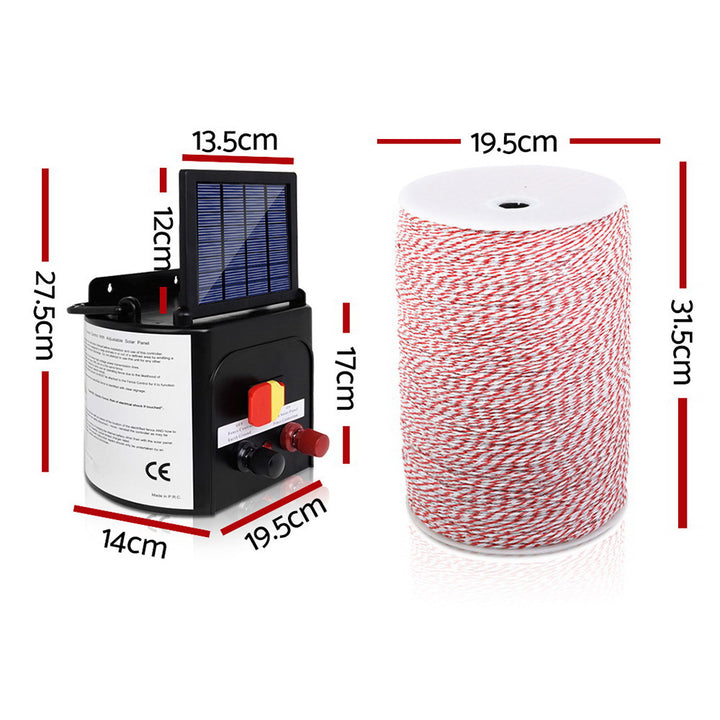 Giantz Fence Energiser 3KM Solar Powered Electric 2KM Poly Wire