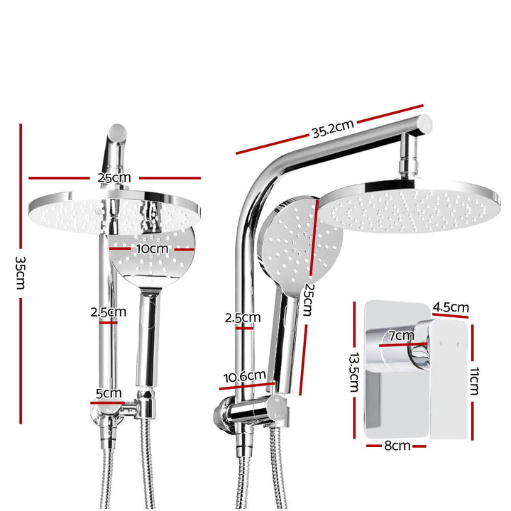 Cefito 9'' Rain Shower Head Set Handheld Round High Pressure Mixer Tap Chrome