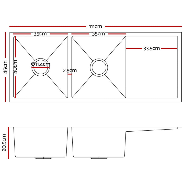 Cefito Kitchen Sink 111X45CM Stainless Steel Basin Double Bowl Silver