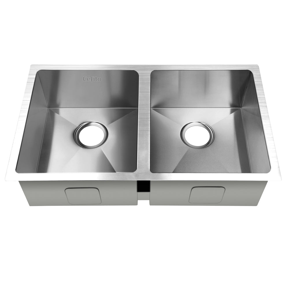 Cefito Kitchen Sink 77X45CM Stainless Steel Basin Double Bowl Silver