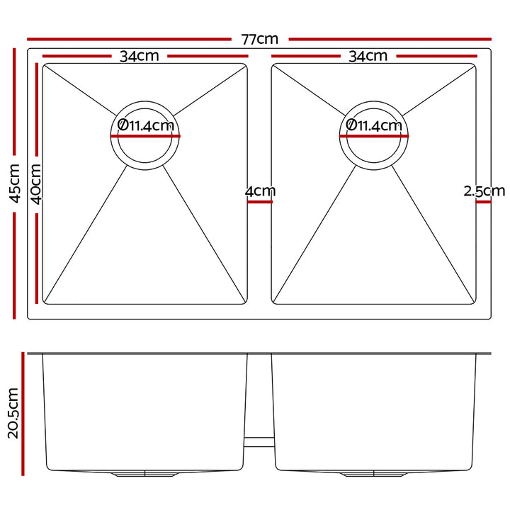 Cefito Kitchen Sink 77X45CM Stainless Steel Basin Double Bowl Black