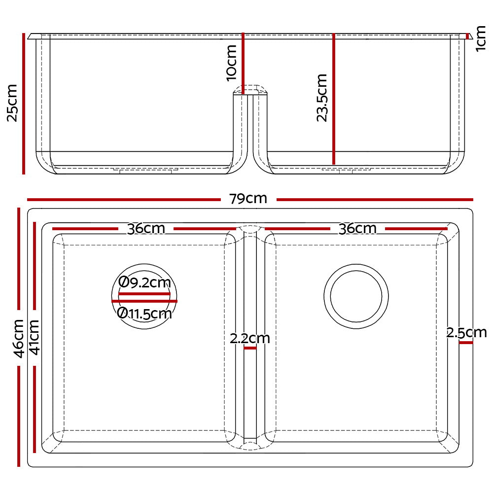 Cefito Stone Kitchen Sink 790X460MM Granite Under/Topmount Basin Double Bowl White