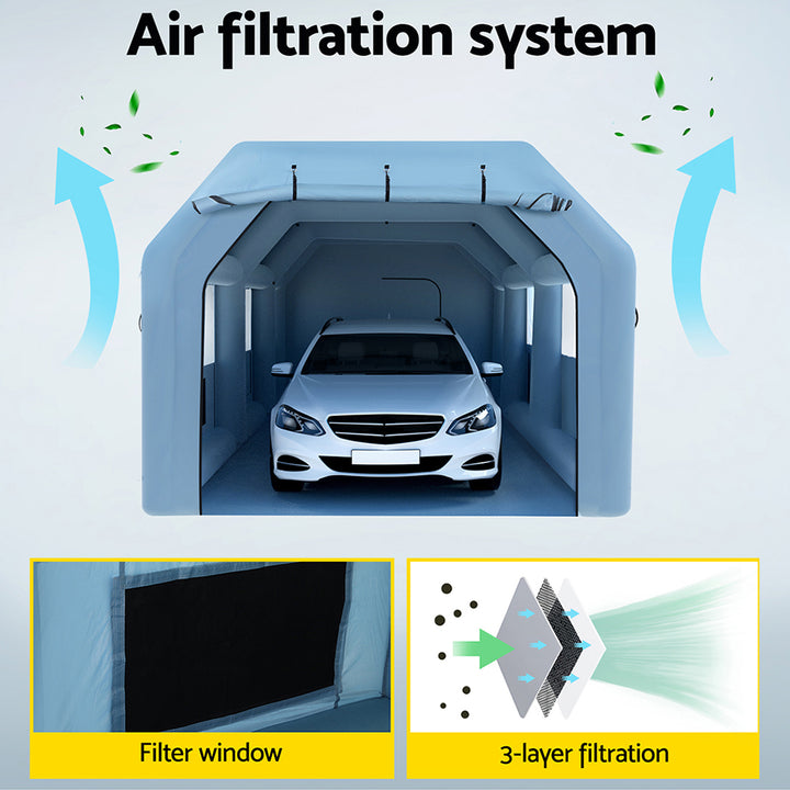 Giantz Inflatable Spray Booth 8.5X4.6M Car Paint Tent Filter System 2 Blowers