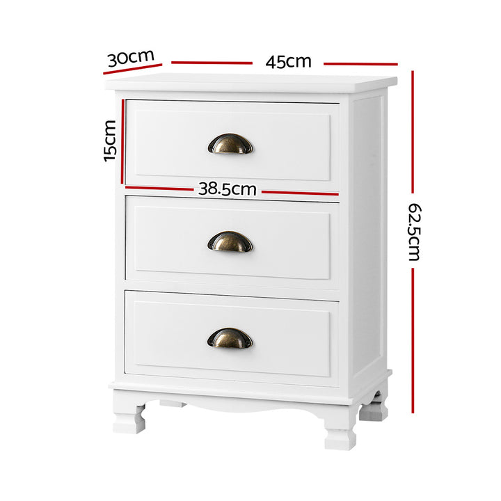 Artiss Bedside Table 3 Drawers Vintage - THYME White