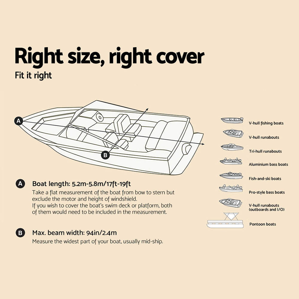 Seamanship 17-19ft Boat Cover Trailerable Jumbo 600D Marine Heavy Duty