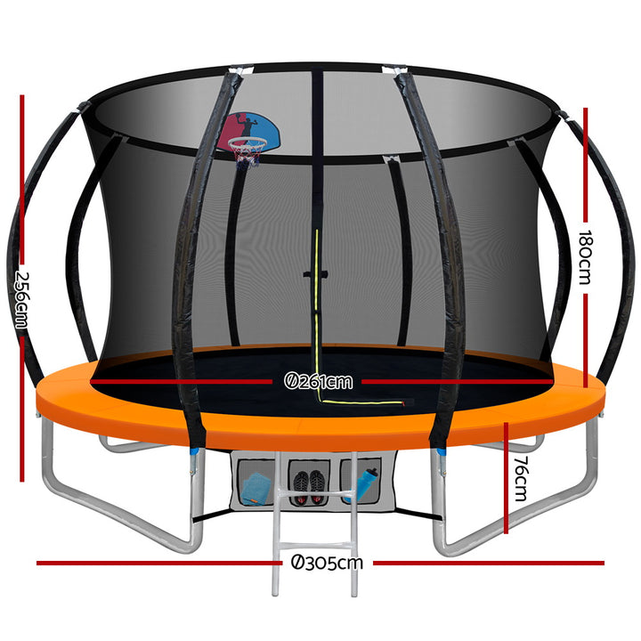 Everfit 10FT Trampoline for Kids w/ Ladder Enclosure Safety Net Rebounder Orange