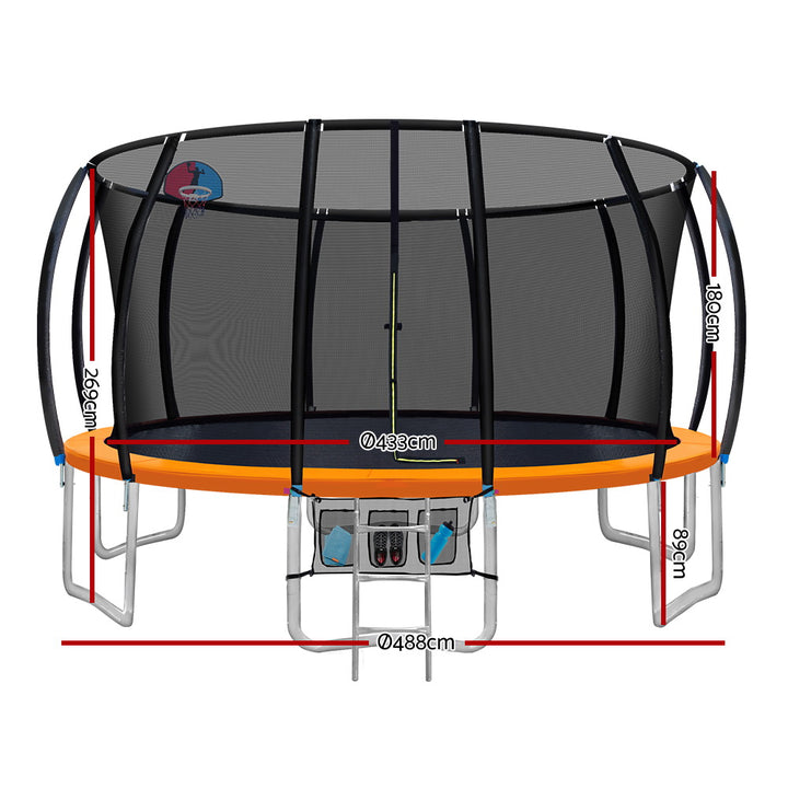 Everfit 16FT Trampoline for Kids w/ Ladder Enclosure Safety Net Rebounder Orange