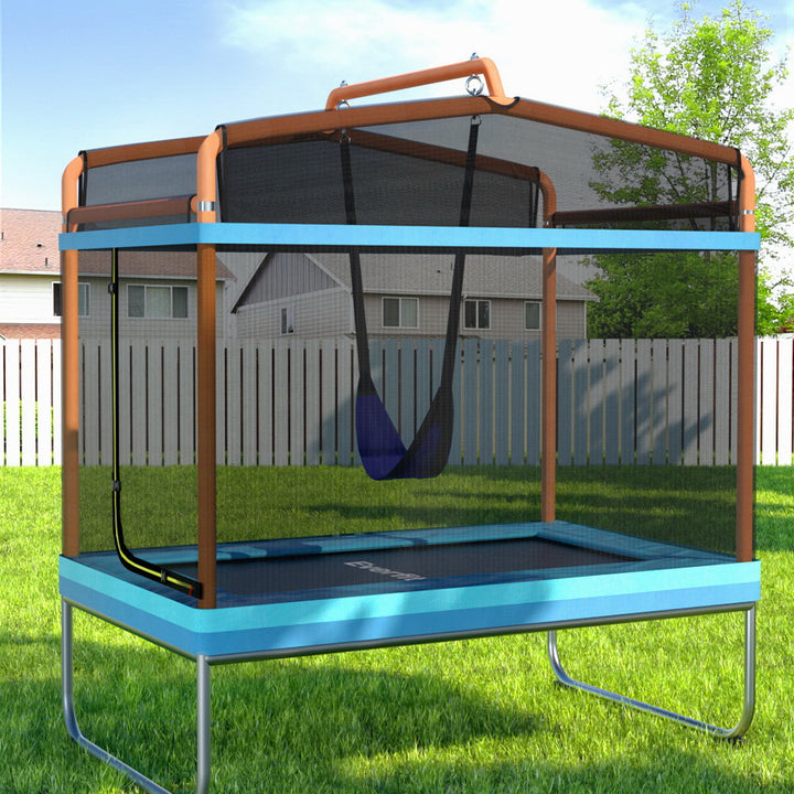 Everfit 6FT Trampoline for Kids w/ Enclosure Safety Net Swing Rectangle Orange