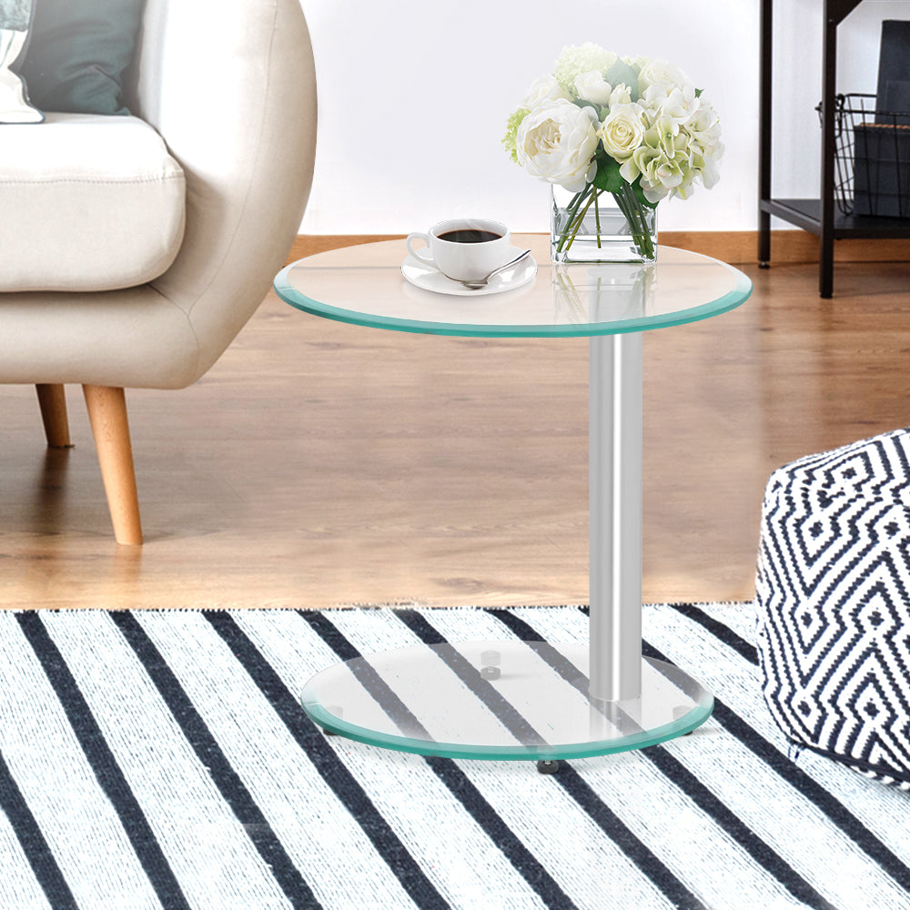 Artiss Coffee Table Oval Tempered Glass Side End Beside Tables Cafe 45cm