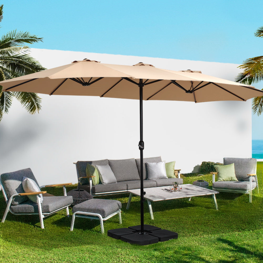 Instahut 4.57m Outdoor Umbrella Beach Pole Garden Tilt Beige