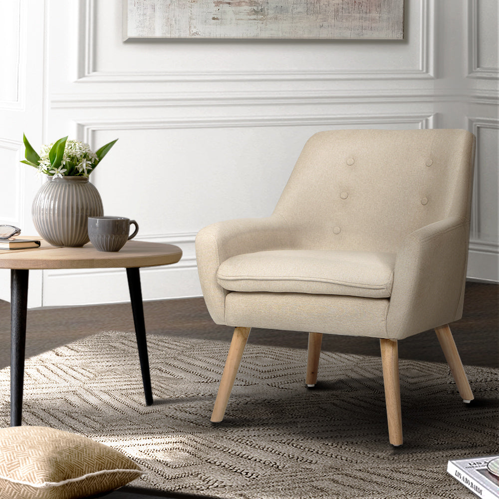 Artiss Fabric Dining Armchair - Beige