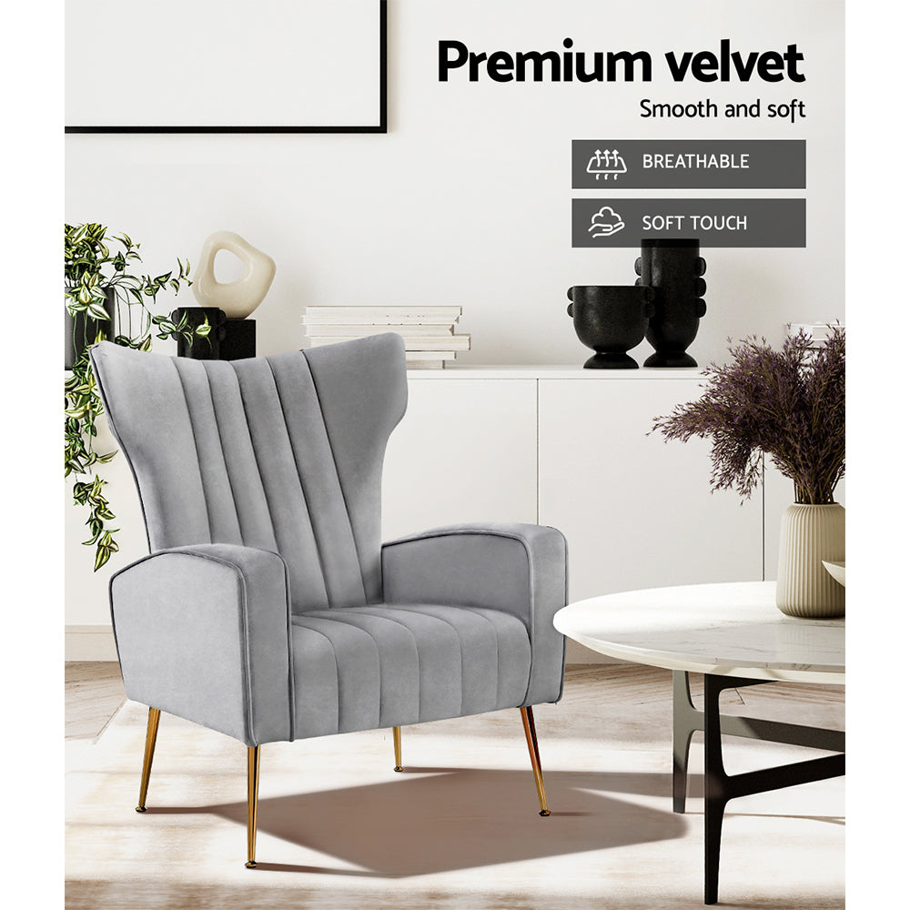 Artiss Armchair Grey Velvet Kate