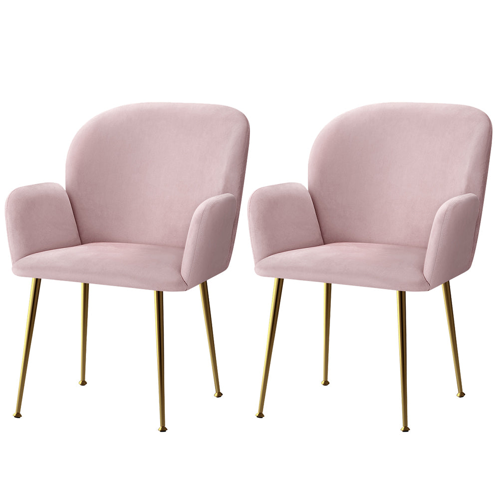 Artiss Dining Chairs Set of 2 Velvet Armchair Pink