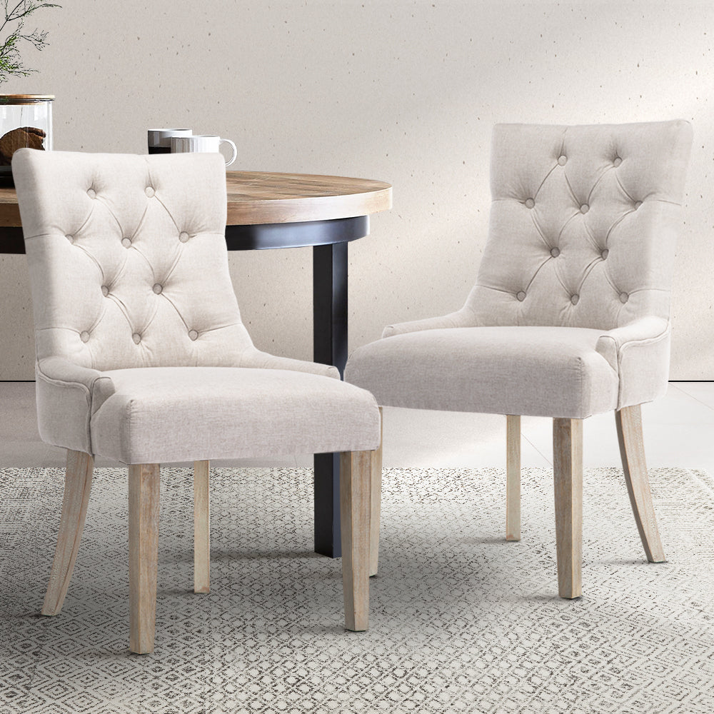 Artiss Dining Chairs Set of 2 Linen French Provincial Beige