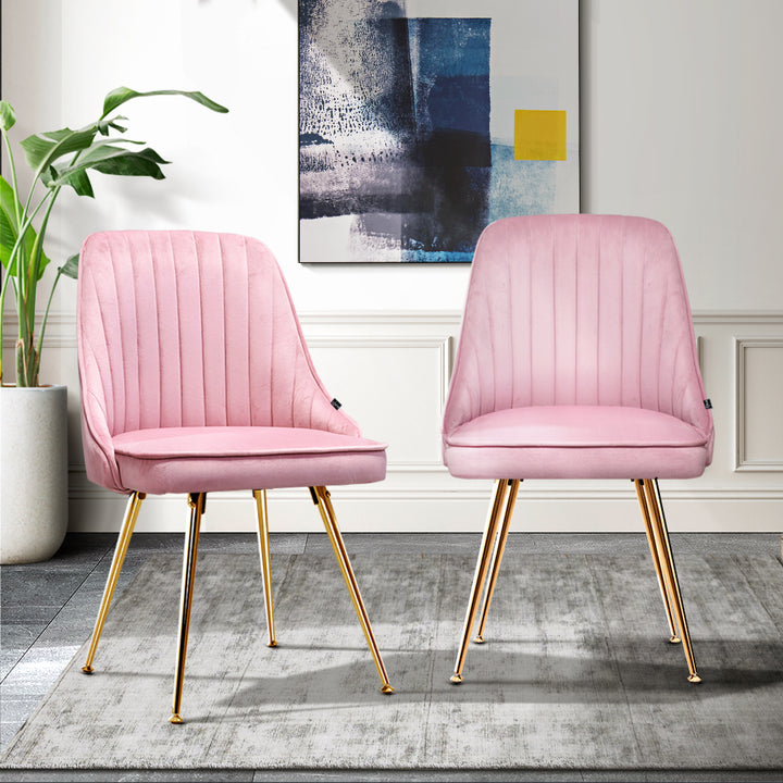 Artiss Dining Chairs Set of 2 Velvet Channel Tufted Pink