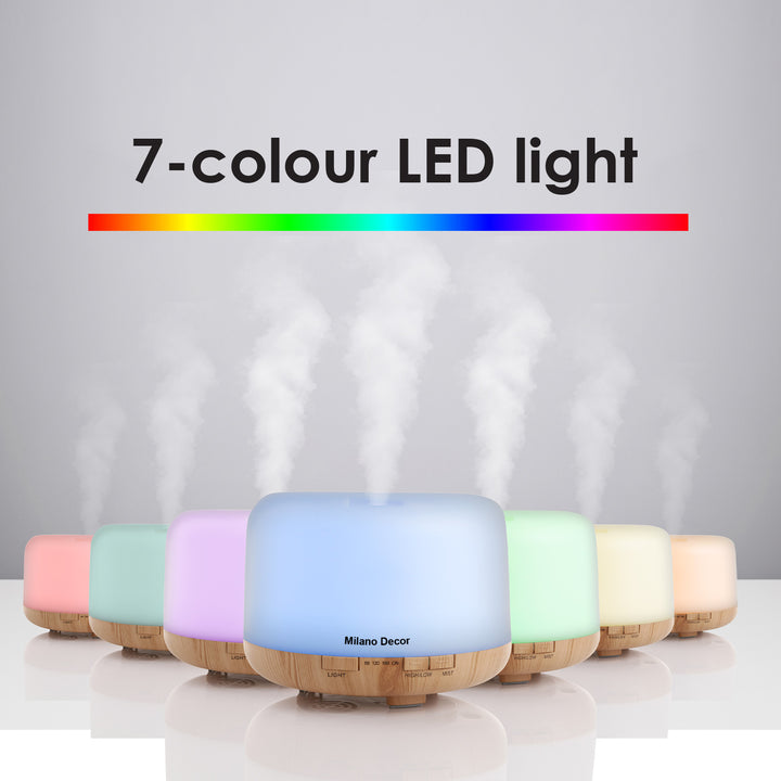 Milano Decor Mood Light Diffuser 500ml Ultrasonic Humidifier With 3 Pack Oils - Light Wood