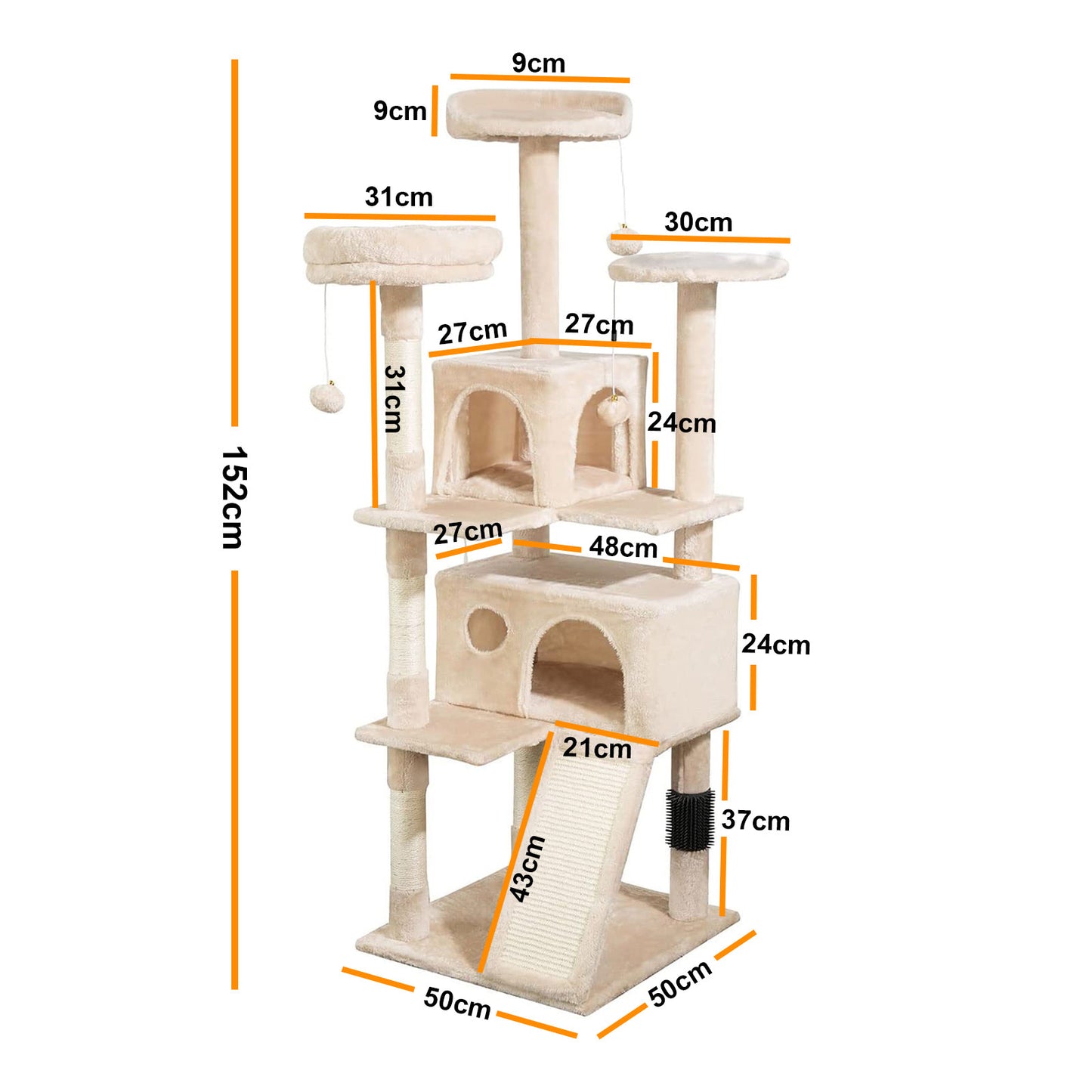 4Paws Cat Tree Scratching Post House Furniture Bed Luxury Plush Play 152cm - Beige