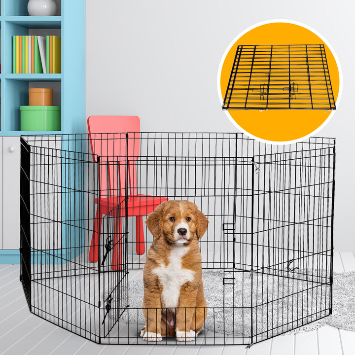 4Paws 8 Panel Playpen Puppy Exercise Fence Cage Enclosure Pets Black All Sizes - 24" - Black