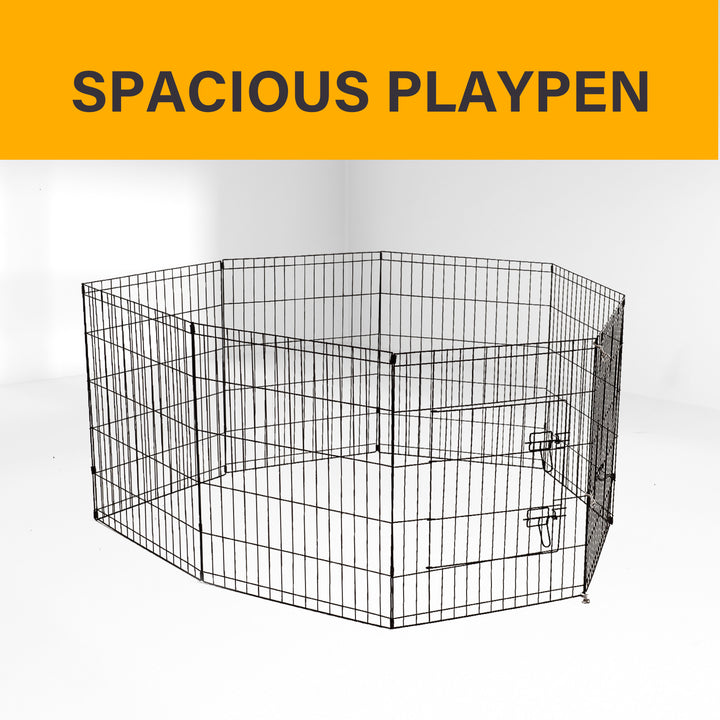 4Paws 8 Panel Playpen Puppy Exercise Fence Cage Enclosure Pets Black All Sizes - 24" - Black