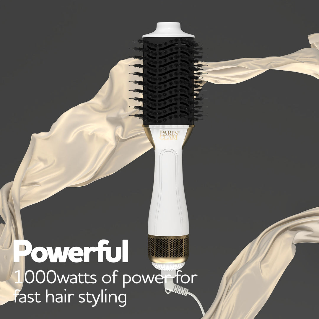 Paris Glam Blow Dry Barrel Brush 2-In-1 Swivel Professional Lightweight White