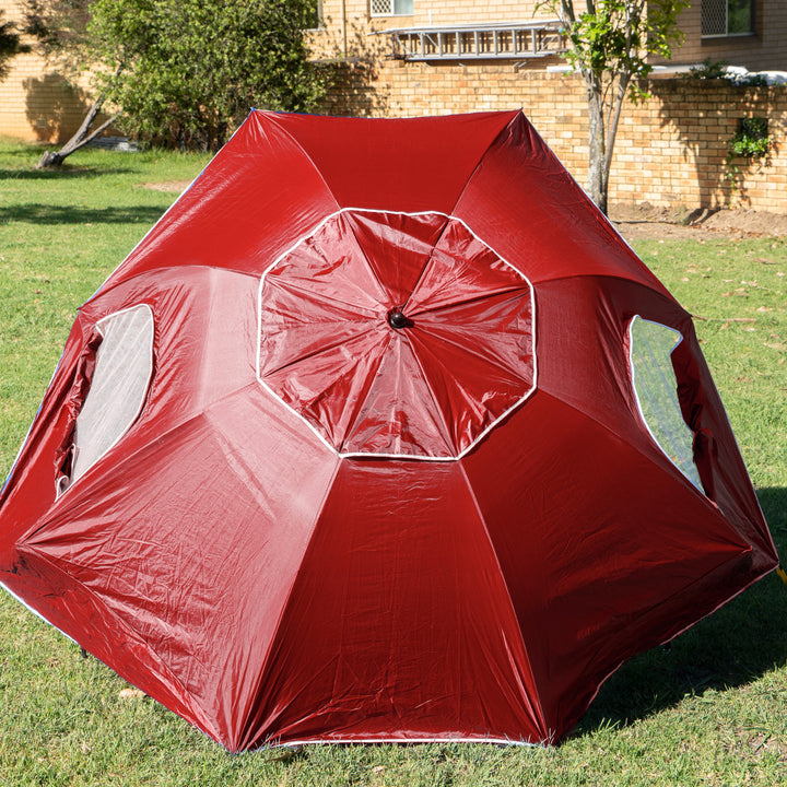 Havana Outdoors Beach Umbrella 2.4M Outdoor Garden Beach Portable Shade Shelter - Red