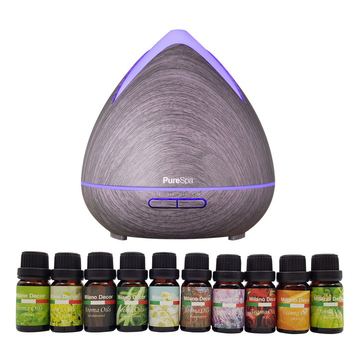 Purespa Diffuser Set With 10 Pack Diffuser Oils Humidifier Aromatherapy - Violet