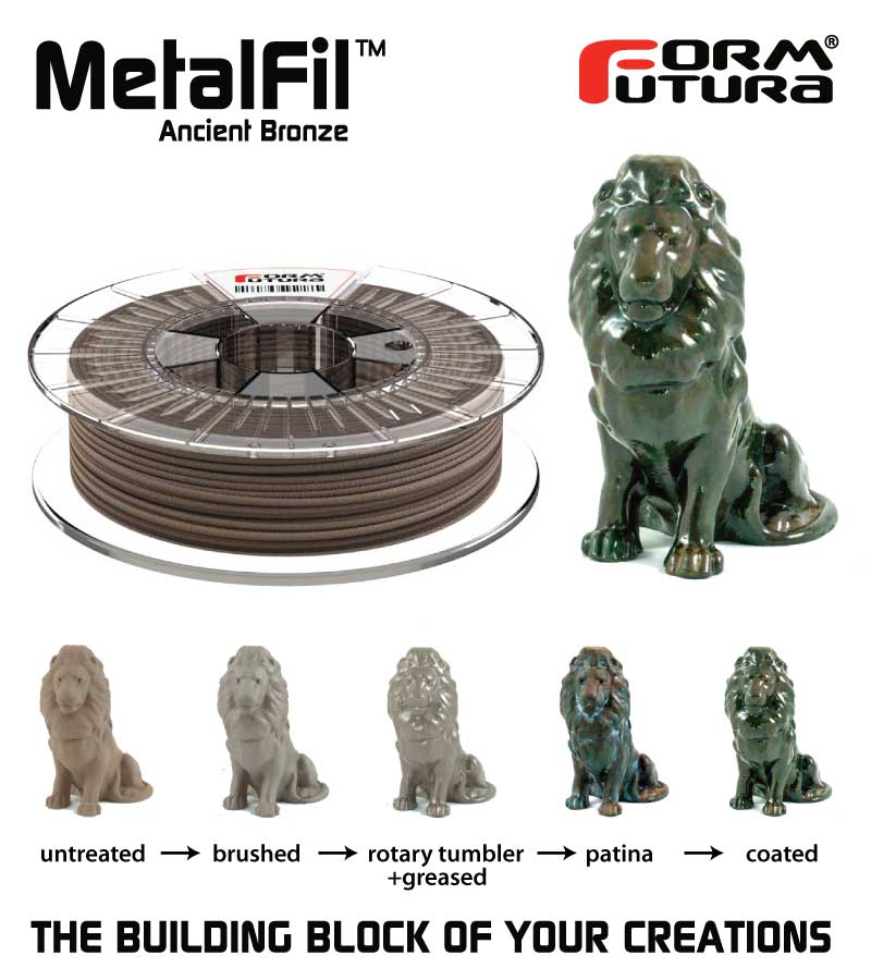 Copper feel PLA based filament MetalFil 1.75mm Ancient Bronze 750 gram 3D Printer Filament