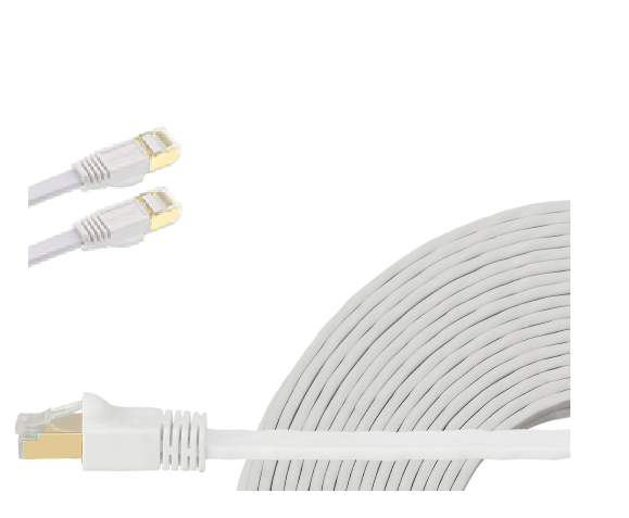 EDIMAX 1m White 40GbE Shielded CAT8 Network Cable - Flat 100% Oxygen-Free BAre Copper Core, Alum-Foil Shielding, Grounding Wire, Gold Plated RJ45