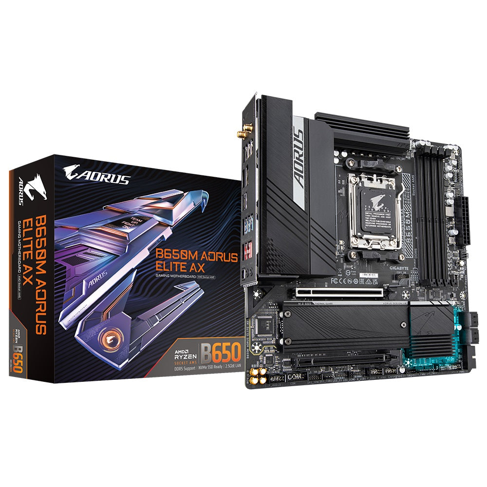 GIGABYTE B650M AORUS ELITE AX 1.0 AMD AM5 ATX Motherboard 4x DDR5~128GB,2x PCIe x16, 2x M.2, 4x SATA 6, 7x USB 3.2, 1x USB-C, 4x USB 2.0